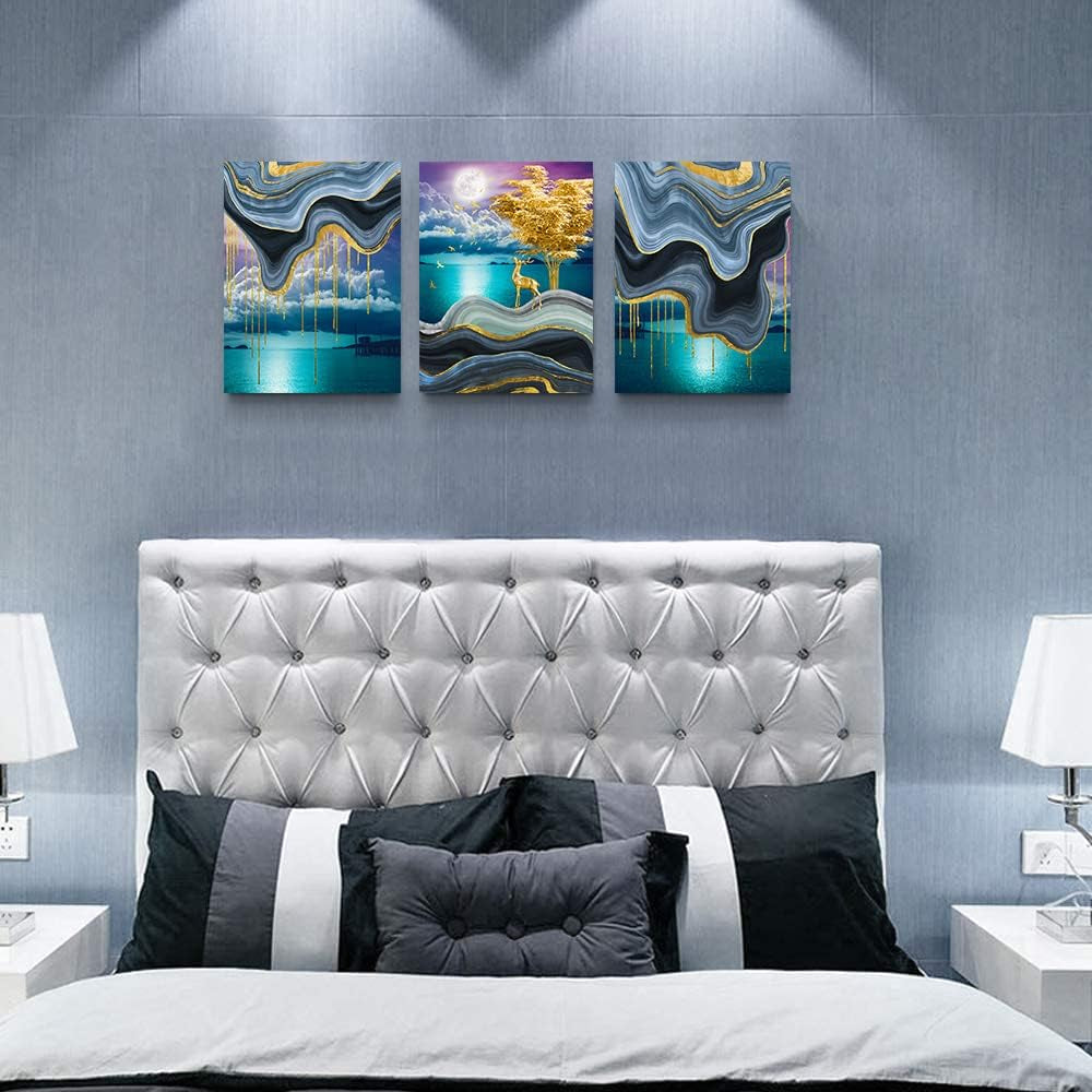 Canvas Wall Art for Bedroom Wall Decor for Living Room Modern Bathroom Canvas Art Kitchen Green Abstract Pictures Artwork Wall Paintings Decor Ready to Hang Room Home Decorations 12" X 16" 3 Pieces