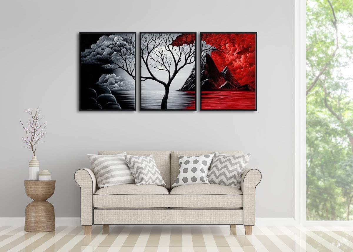 Extra Large Size Framed Canvas Art Prints Wall Art the Cloud Tree Abstract Pictures Paintings for Living Room Home Office Decorations Contemporary Artwork 3 Panels Black Frame