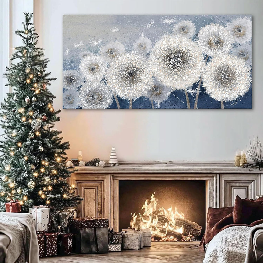 Wall Decor Living Room - Wall-Art for Living Room, Canvas Art/Pictures for Bedroom | Blue Dandelion 24X48 Inches Large Wall Art