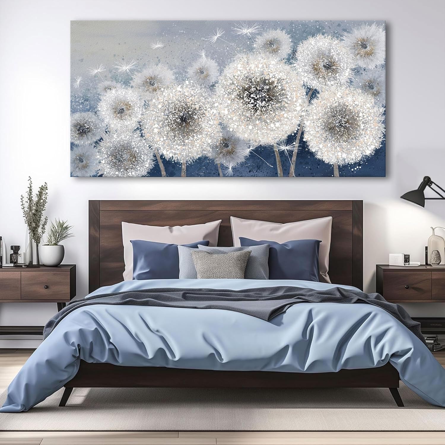 Wall Decor Living Room - Wall-Art for Living Room, Canvas Art/Pictures for Bedroom | Blue Dandelion 24X48 Inches Large Wall Art