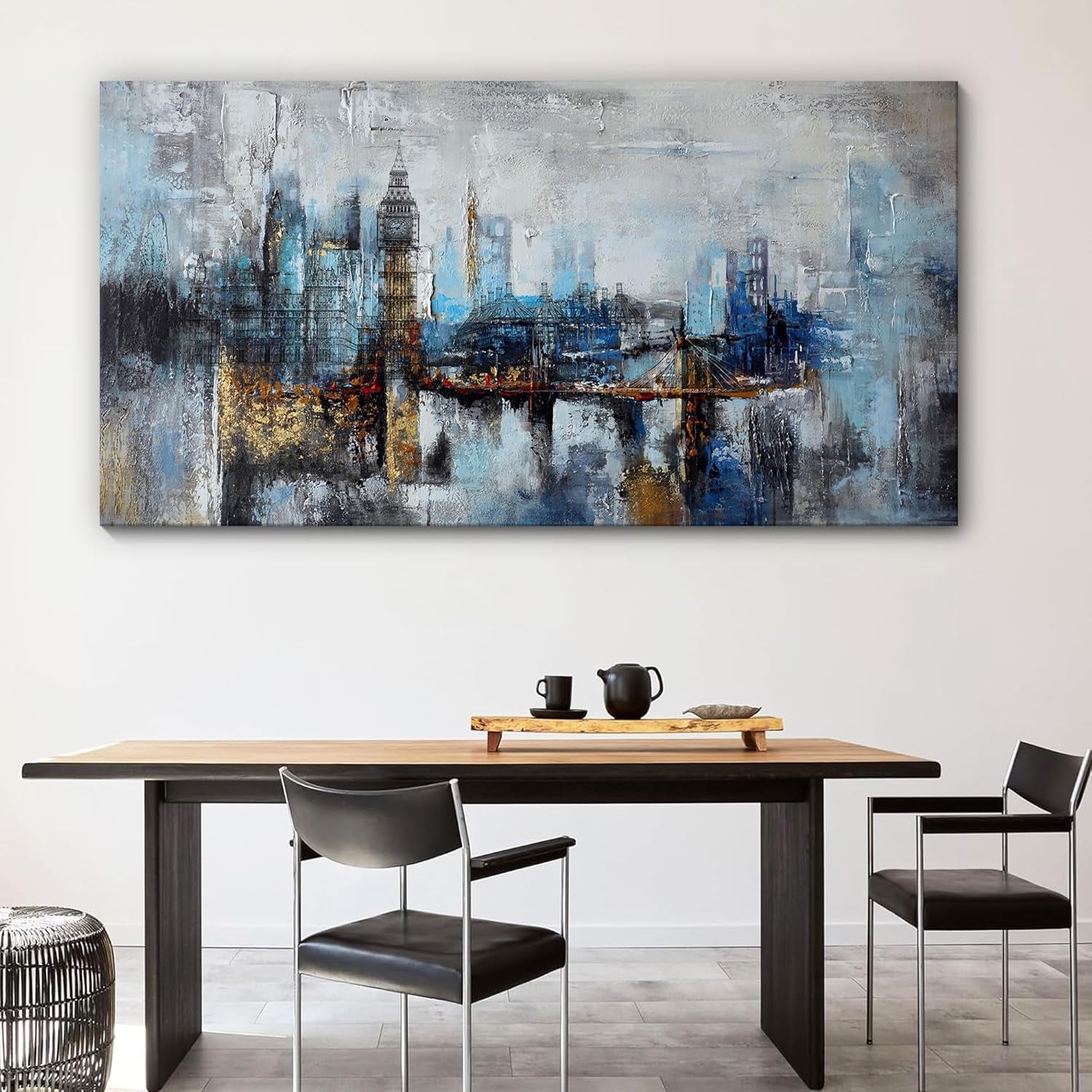 Large Wall Art for Bedroom Abstract City View Canvas Art Modern Home Decor Gray Blue Buildings Prints for Bedroom Wall Art Office Artwork Wall Decor for Living Room Decor 24X48 Inches