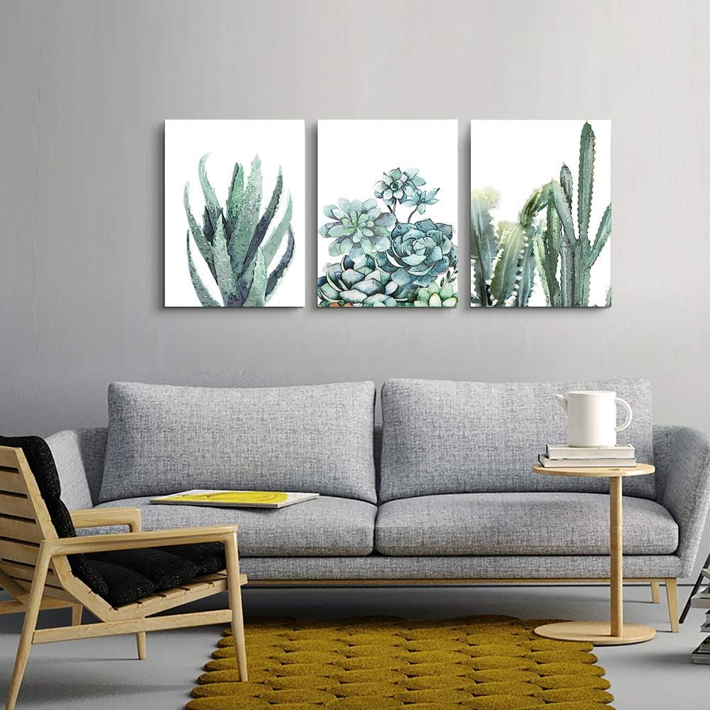 Canvas Wall Art for Living Room Bathroom Wall Decor for Bedroom Kitchen Artwork Canvas Prints Green Plant Flowers Painting 20" X 28" 3 Pieces Modern Framed Office Home Decorations Family Picture