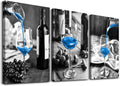Wall Decor for Dining Room Canvas Wall Art for Kitchen Black and White Wine Glasses Pictures Modern Blue Wine Canvas Art Prints Ready to Wall Painting for Restaurant Home Decorations 20"X28" 3 Piece