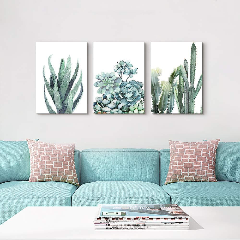 Canvas Wall Art for Living Room Bathroom Wall Decor for Bedroom Kitchen Artwork Canvas Prints Green Plant Flowers Painting 20" X 28" 3 Pieces Modern Framed Office Home Decorations Family Picture