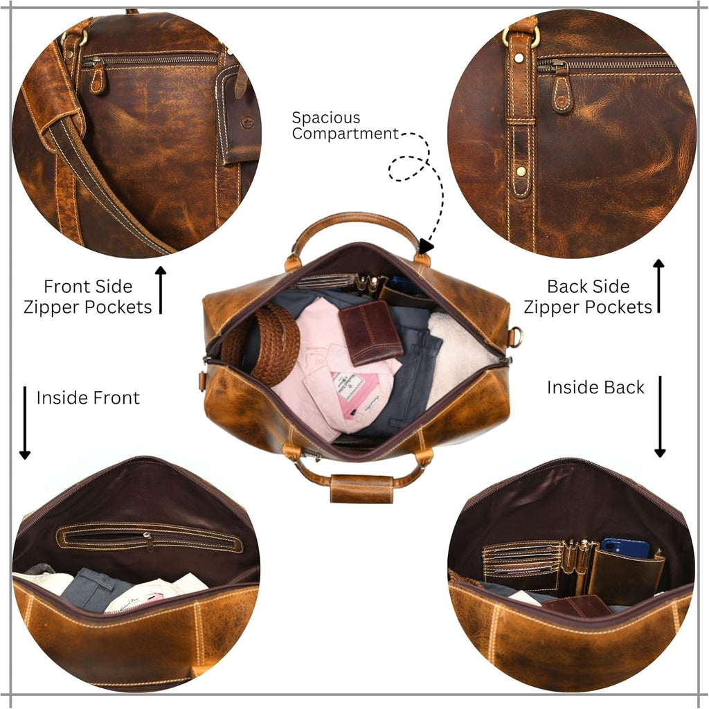 Leather Duffel Bag for Men & Women Travel, Weekend, Overnight, Gym Bag