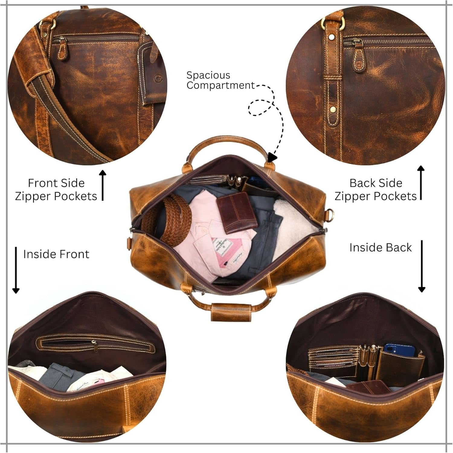 Leather Duffel Bag for Men & Women Travel, Weekend, Overnight, Gym Bag