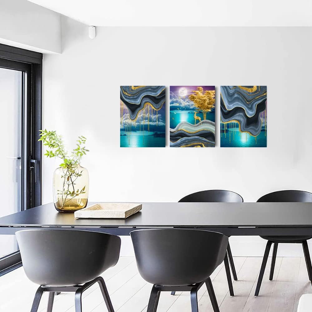 Canvas Wall Art for Bedroom Wall Decor for Living Room Modern Bathroom Canvas Art Kitchen Green Abstract Pictures Artwork Wall Paintings Decor Ready to Hang Room Home Decorations 12" X 16" 3 Pieces