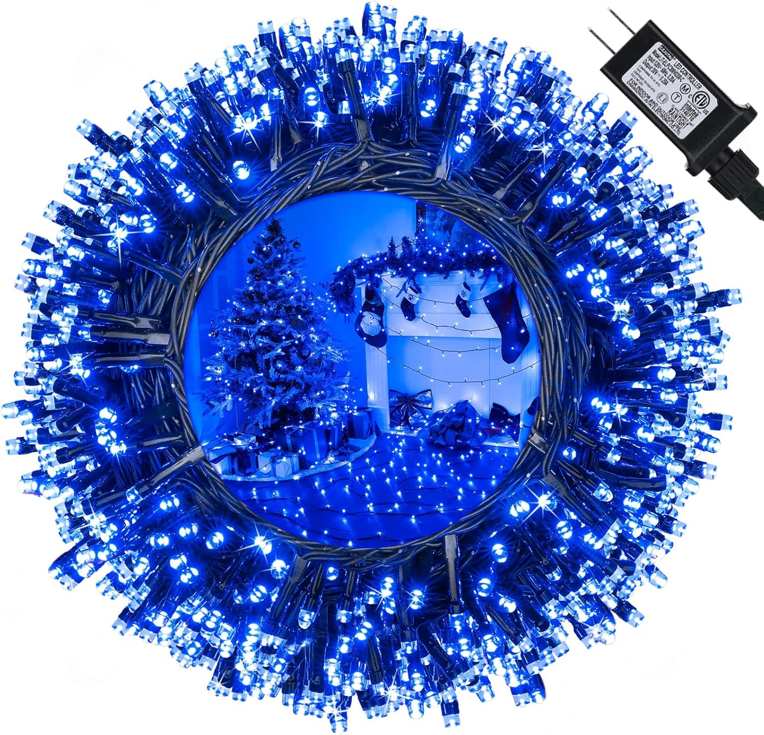 114Ft Christmas String Lights Outdoor, 300 LED Connectable with Timer, 8 Modes Christmas Tree Fairy Twinkle Lights for Garden, Wedding, Indoor Outdoor Xmas Blue Decorations