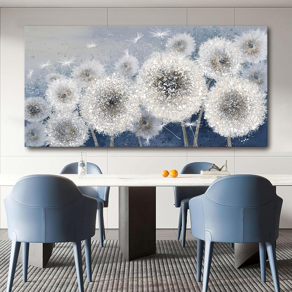 Wall Decor Living Room - Wall-Art for Living Room, Canvas Art/Pictures for Bedroom | Blue Dandelion 24X48 Inches Large Wall Art
