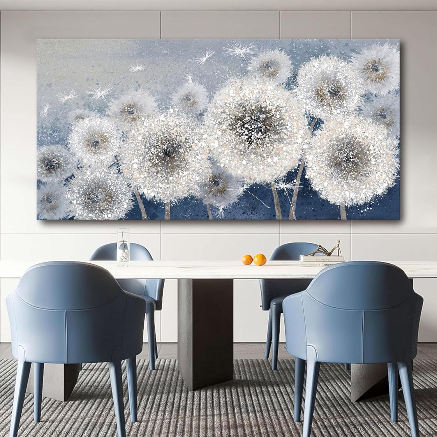 Wall Decor Living Room - Wall-Art for Living Room, Canvas Art/Pictures for Bedroom | Blue Dandelion 24X48 Inches Large Wall Art