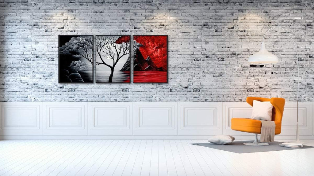 Extra Large Size Framed Canvas Art Prints Wall Art the Cloud Tree Abstract Pictures Paintings for Living Room Home Office Decorations Contemporary Artwork 3 Panels Black Frame