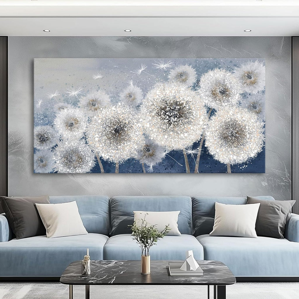 Wall Decor Living Room - Wall-Art for Living Room, Canvas Art/Pictures for Bedroom | Blue Dandelion 24X48 Inches Large Wall Art