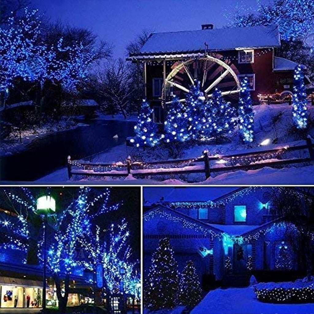 114Ft Christmas String Lights Outdoor, 300 LED Connectable with Timer, 8 Modes Christmas Tree Fairy Twinkle Lights for Garden, Wedding, Indoor Outdoor Xmas Blue Decorations