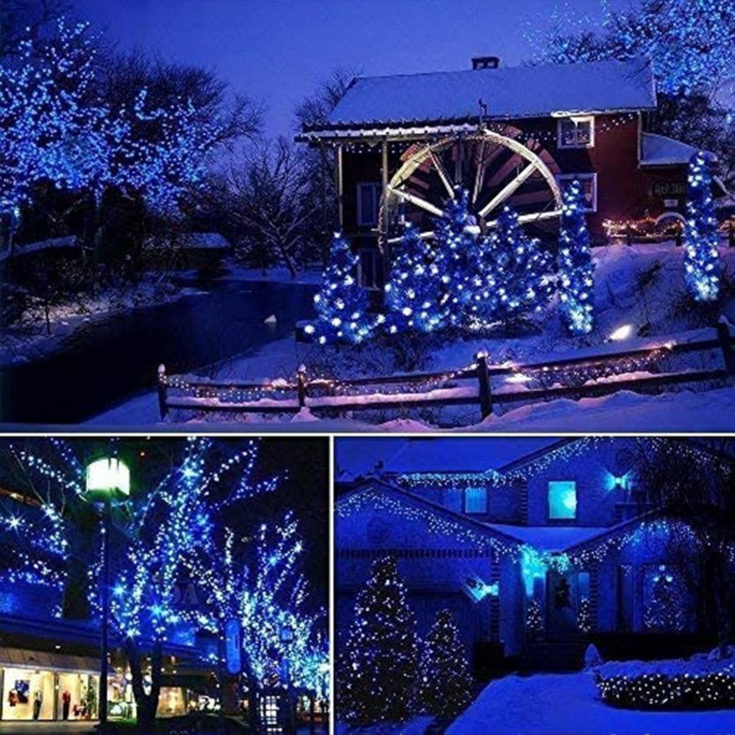 114Ft Christmas String Lights Outdoor, 300 LED Connectable with Timer, 8 Modes Christmas Tree Fairy Twinkle Lights for Garden, Wedding, Indoor Outdoor Xmas Blue Decorations