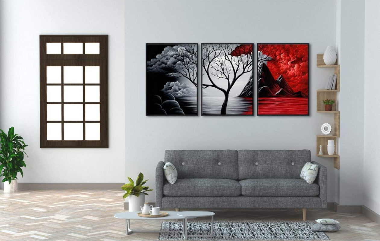 Extra Large Size Framed Canvas Art Prints Wall Art the Cloud Tree Abstract Pictures Paintings for Living Room Home Office Decorations Contemporary Artwork 3 Panels Black Frame