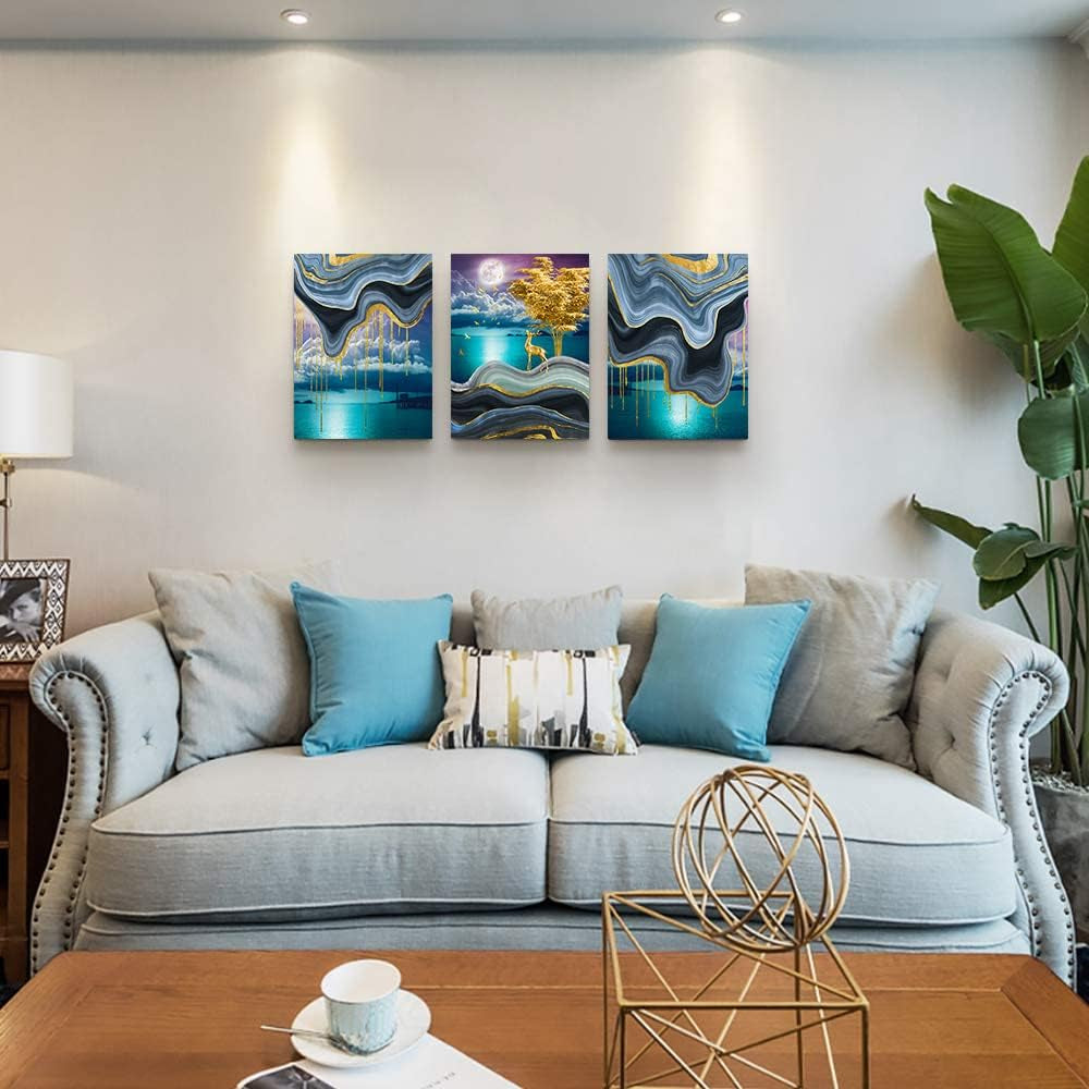 Canvas Wall Art for Bedroom Wall Decor for Living Room Modern Bathroom Canvas Art Kitchen Green Abstract Pictures Artwork Wall Paintings Decor Ready to Hang Room Home Decorations 12" X 16" 3 Pieces