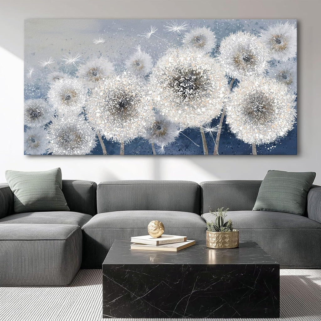 Wall Decor Living Room - Wall-Art for Living Room, Canvas Art/Pictures for Bedroom | Blue Dandelion 24X48 Inches Large Wall Art