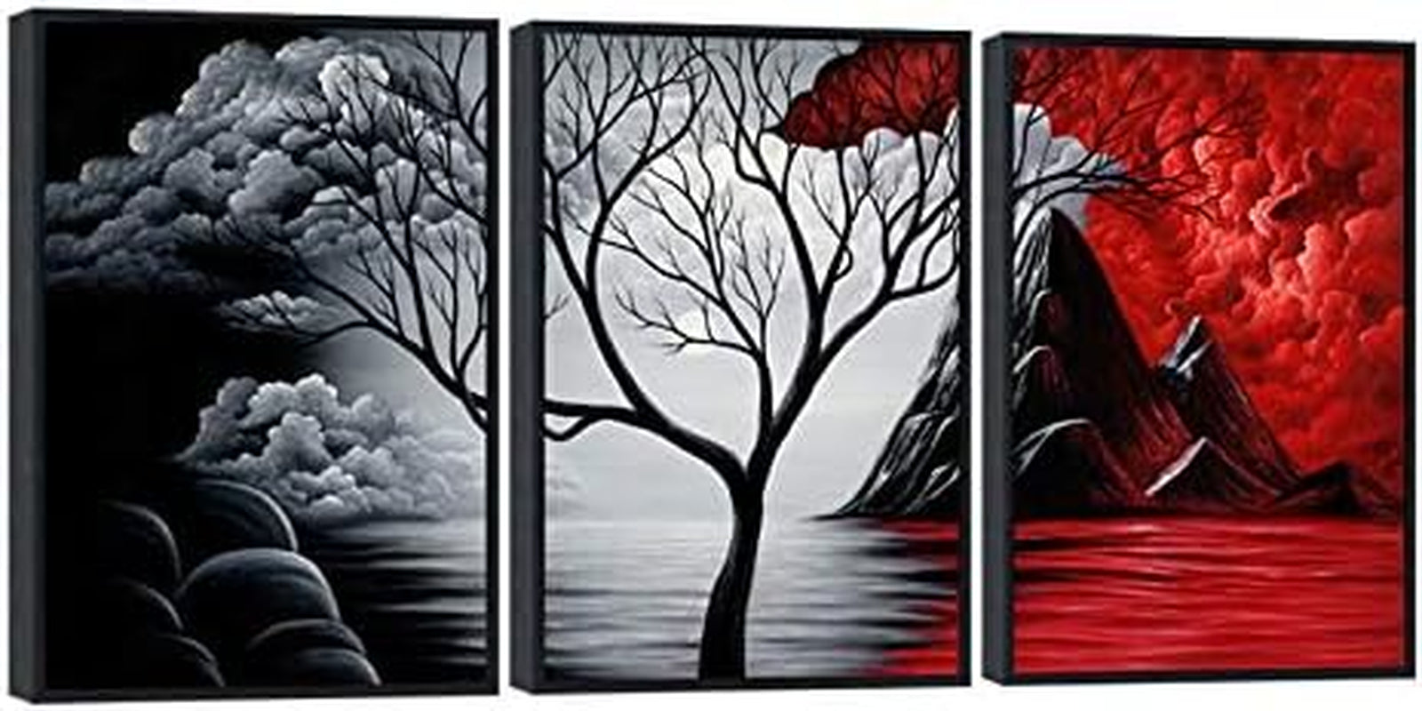 Extra Large Size Framed Canvas Art Prints Wall Art the Cloud Tree Abstract Pictures Paintings for Living Room Home Office Decorations Contemporary Artwork 3 Panels Black Frame