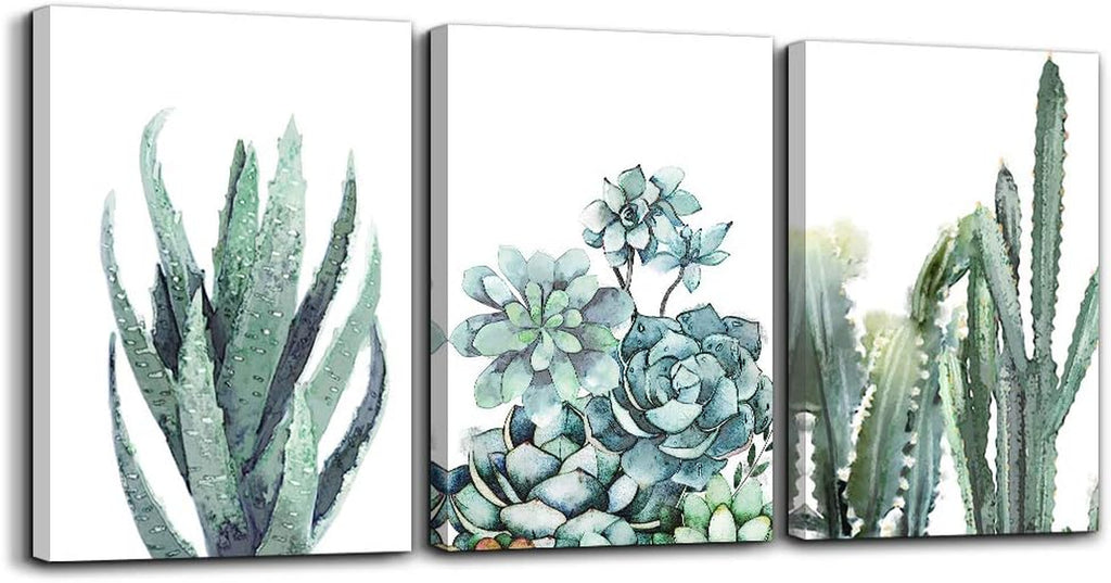 Canvas Wall Art for Living Room Bathroom Wall Decor for Bedroom Kitchen Artwork Canvas Prints Green Plant Flowers Painting 20" X 28" 3 Pieces Modern Framed Office Home Decorations Family Picture