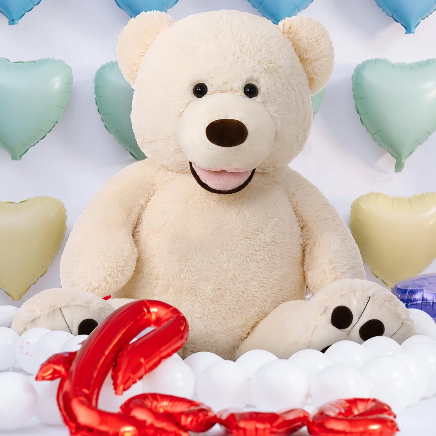 Giant Teddy Bear, 39Inch Large Stuffed Animals with Big Footprints Plush Stuffed Bears Gifts for Kids, Beige